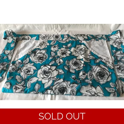 Blue rose tie waist apron with front pocket, fully lined cotton peg apron, letter box gift made in Y